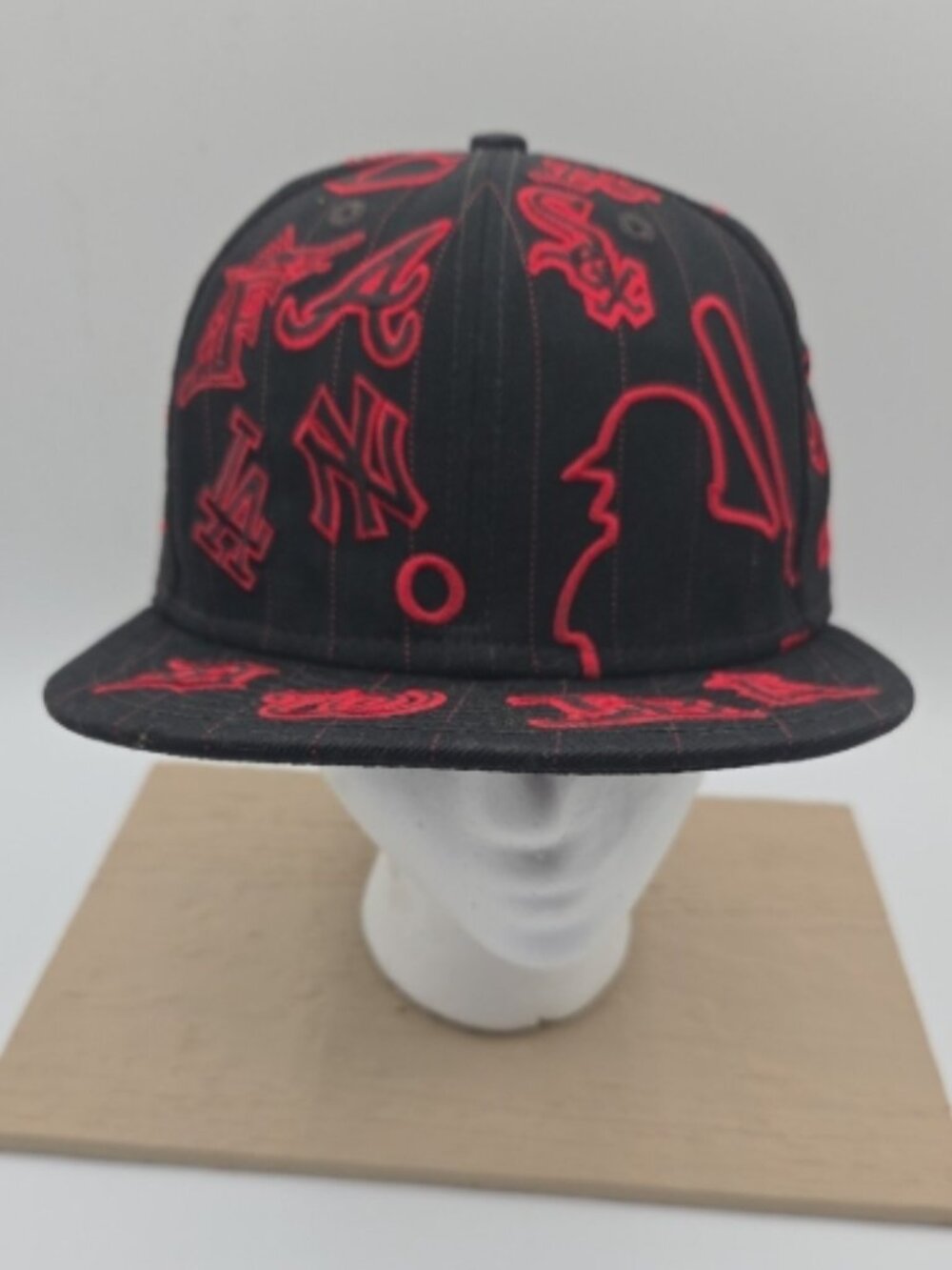 New Era 59FIFTY All Over MLB Logos Fitted Hat 7 1/2 Black Red